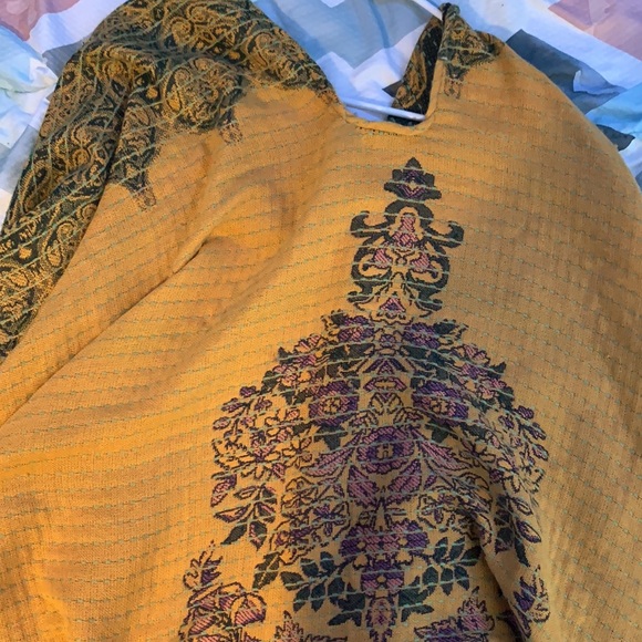 Floral/Patterned Yellow Colored Poncho with String - Picture 3 of 6